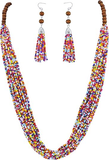 Bocar Long Multi Strand Handmade Beaded Statement Necklace with Gift Box, White, 40 inches, Women
