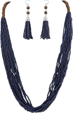Bocar Long Multi Strand Handmade Beaded Statement Necklace with Gift Box, White, 40 inches, Women