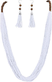 Bocar Long Multi Strand Handmade Beaded Statement Necklace with Gift Box, White, 40 inches, Women