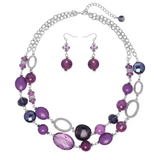 BOCAR Women's Beaded 2 Layer Strand Statement Necklace with Earrings Collar Jewelry Set (N0003)