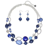 BOCAR Women's Beaded 2 Layer Strand Statement Necklace with Earrings Collar Jewelry Set (N0003)