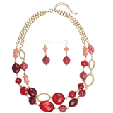 BOCAR Women's Beaded 2 Layer Strand Statement Necklace with Earrings Collar Jewelry Set (N0003)