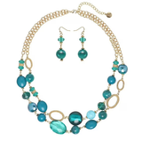 BOCAR Women's Beaded 2 Layer Strand Statement Necklace with Earrings Collar Jewelry Set (N0003)