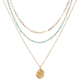 Bocar 3 Layered Choker Necklaces with Rose Pendant Gold Plated Paperclip Chain 3 Strand Costume Jewelry for Women Gift（NK_10687）