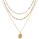 Bocar 3 Layered Choker Necklaces with Rose Pendant Gold Plated Paperclip Chain 3 Strand Costume Jewelry for Women Gift（NK_10687）