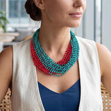 wanrun 2 Layer Statement Pendant Necklace Strand Beaded 22.5" Necklace for Women (NK-10538)