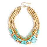 Boho Beaded Turquoise Necklaces for Women Statement Charm Necklace Vintage Handmade Bohemian Necklace Fashion Gifts(BN-0089)