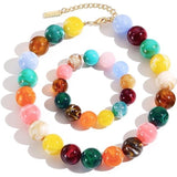 Chunky Beaded Necklace and Bracelet Set for Women Colorful Large Bead Necklaces Statement Beads Y2k Choker Necklace for Gift Jewelry