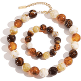 Chunky Beaded Necklace and Bracelet Set for Women Colorful Large Bead Necklaces Statement Beads Y2k Choker Necklace for Gift Jewelry
