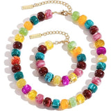 Chunky Beaded Necklace and Bracelet Set for Women Colorful Large Bead Necklaces Statement Beads Y2k Choker Necklace for Gift Jewelry