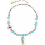 Gold Fish Necklace For Women Chunky Beaded Colorful Necklace With Fish Pendants Dainty Summer Beach Jewelry Vacation Gift