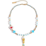 Gold Fish Necklace For Women Chunky Beaded Colorful Necklace With Fish Pendants Dainty Summer Beach Jewelry Vacation Gift