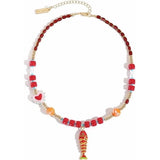 Gold Fish Necklace For Women Chunky Beaded Colorful Necklace With Fish Pendants Dainty Summer Beach Jewelry Vacation Gift