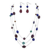 Bocar 3-Layer Illusion line Long Necklace Earrings Set Ladies Green Beads (N0006)