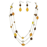 Bocar 3-Layer Illusion line Long Necklace Earrings Set Ladies Green Beads (N0006)