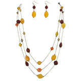 Bocar 3-Layer Illusion line Long Necklace Earrings Set Ladies Green Beads (N0006)