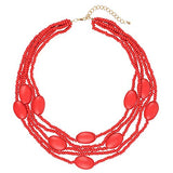 Bocar Multi Color 5 Layers Wood Beads Strand Statement Necklace for Women Chunky Collar (N0019)