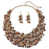 Bocar Fashion Crystal Chunky Collar Statement Jewelry Set, with Earrings, for Women, Green, 19 inches (NK-10260)