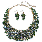 Bocar Fashion Crystal Chunky Collar Statement Jewelry Set, with Earrings, for Women, Green, 19 inches (NK-10260)