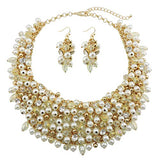 Bocar Fashion Crystal Chunky Collar Statement Jewelry Set, with Earrings, for Women, Green, 19 inches (NK-10260)