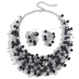 Bocar Fashion Crystal Chunky Collar Statement Jewelry Set, with Earrings, for Women, Green, 19 inches (NK-10260)