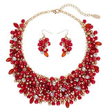 Bocar Fashion Crystal Chunky Collar Statement Jewelry Set, with Earrings, for Women, Green, 19 inches (NK-10260)