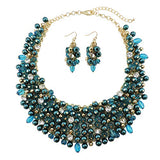 Bocar Fashion Crystal Chunky Collar Statement Jewelry Set, with Earrings, for Women, Green, 19 inches (NK-10260)