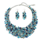 Bocar Fashion Crystal Chunky Collar Statement Jewelry Set, with Earrings, for Women, Green, 19 inches (NK-10260)