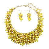 Bocar Fashion Crystal Chunky Collar Statement Jewelry Set, with Earrings, for Women, Green, 19 inches (NK-10260)