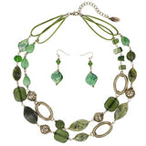 Bocar 2 Strand Statement Choker Shell Necklace and Earring Set for Women Gift(NK_10370)