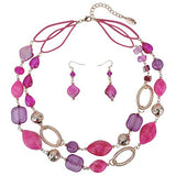 Bocar 2 Strand Statement Choker Shell Necklace and Earring Set for Women Gift(NK_10370)