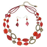 Bocar 2 Strand Statement Choker Shell Necklace and Earring Set for Women Gift(NK_10370)