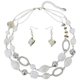 Bocar 2 Strand Statement Choker Shell Necklace and Earring Set for Women Gift(NK_10370)