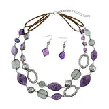 Bocar 2 Strand Statement Choker Shell Necklace and Earring Set for Women Gift(NK_10370)