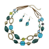 Bocar 2 Strand Statement Choker Shell Necklace and Earring Set for Women Gift(NK_10370)