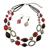 Bocar 2 Strand Statement Choker Shell Necklace and Earring Set for Women Gift(NK_10370)