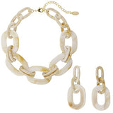 Bocar Acrylic Chunky Statement Necklace for Women Cube Link Chain Collar Necklace and Hoop Earrings Costome Jewelry Set(NK-10667)