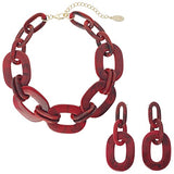 Bocar Acrylic Chunky Statement Necklace for Women Cube Link Chain Collar Necklace and Hoop Earrings Costome Jewelry Set(NK-10667)