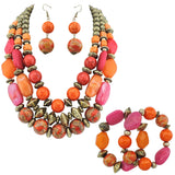BOCAR 3 Layer Chunky Statement Beaded Necklace Fashion Multi Layer Women Collar Necklace