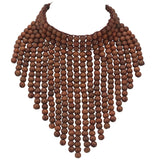 BOCAR Boho African Wooden Beaded Bib Statement Necklace Strands Layered Cluster Chunky Collar Choker Wood Necklace for Women Fashion Costume Jewelry(0065)