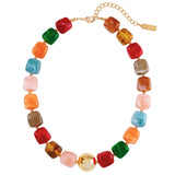Bocar Chunky Gold Heart Necklace for Women Beaded Colorful Statement Necklace Cute Boho Y2k Choker Necklace for Gift Jewelry