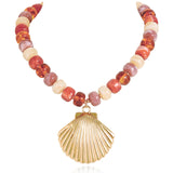 Bocar Beaded Charm pendant Necklace for Women Seashell Boho Starfish Colorful Necklace with choker Summer Beach Surfer Beaded Necklace Jewelry