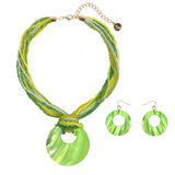 Bocar Multi Strand Statement Colorful Beaded Necklace with Big Circle Shell Pendant for Women