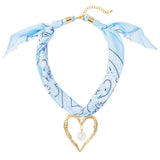 Bocar Scarf Necklace for Women Bandana Charm Western Heart Pendant Boho Summer Beach Necklace Jewelry for Women N0146