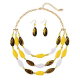 Bocar Bohemian Triple Strand Layered Beaded Statement Necklace and Earring Set for Women, Fashion Jewelry with Acrylic and Glass Beads(NK-10077)