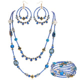 Bocar Bohemian Handmade Beaded Jewelry Set for Women 3 Pcs Layered Necklace Hoop Earrings Wrap Bracelet Set Boho Summer Vacation Jewelry Gift (NK-10834)