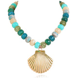 Bocar Beaded Charm pendant Necklace for Women Seashell Boho Starfish Colorful Necklace with choker Summer Beach Surfer Beaded Necklace Jewelry