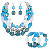 BOCAR 3 Layer Chunky Statement Beaded Necklace Fashion Multi Layer Women Collar Necklace