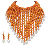 BOCAR Boho African Wooden Beaded Bib Statement Necklace Strands Layered Cluster Chunky Collar Choker Wood Necklace for Women Fashion Costume Jewelry(0065)