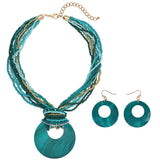 Bocar Multi Strand Statement Colorful Beaded Necklace with Big Circle Shell Pendant for Women